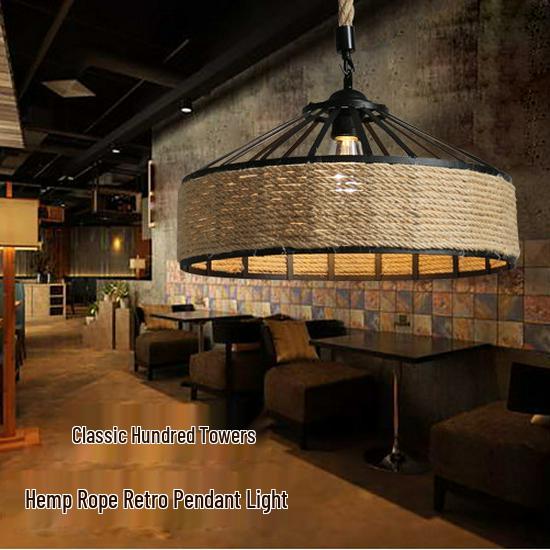 Retro Industrial American Pendant Light with Hemp Rope for Restaurants, Cafes & Bars