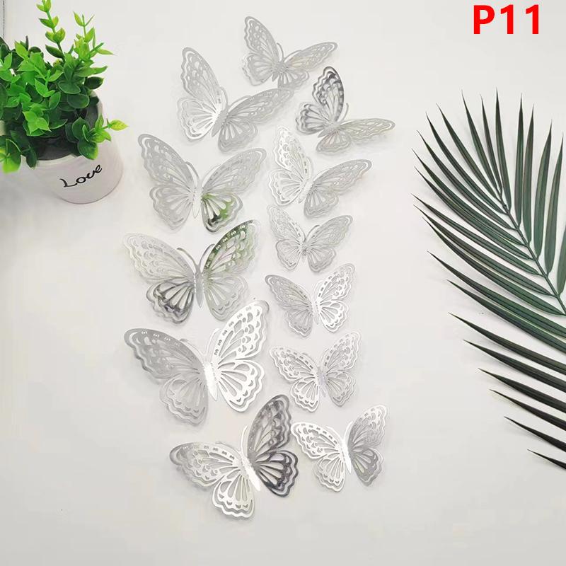 12Pcs 3D Hollow Butterfly Wall Decal Mirror Wall Stickers For Kids Room Home Wall Decoration Fridge Sticker Wedding Party