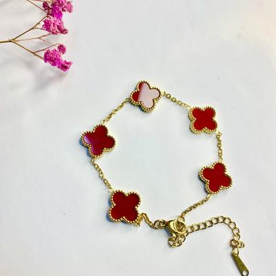 Титановая сталь, новый браслет с четырьмя листьями клевера, женский двухсторонний браслет с изображением счастливой травы и пяти цветов из перламутра