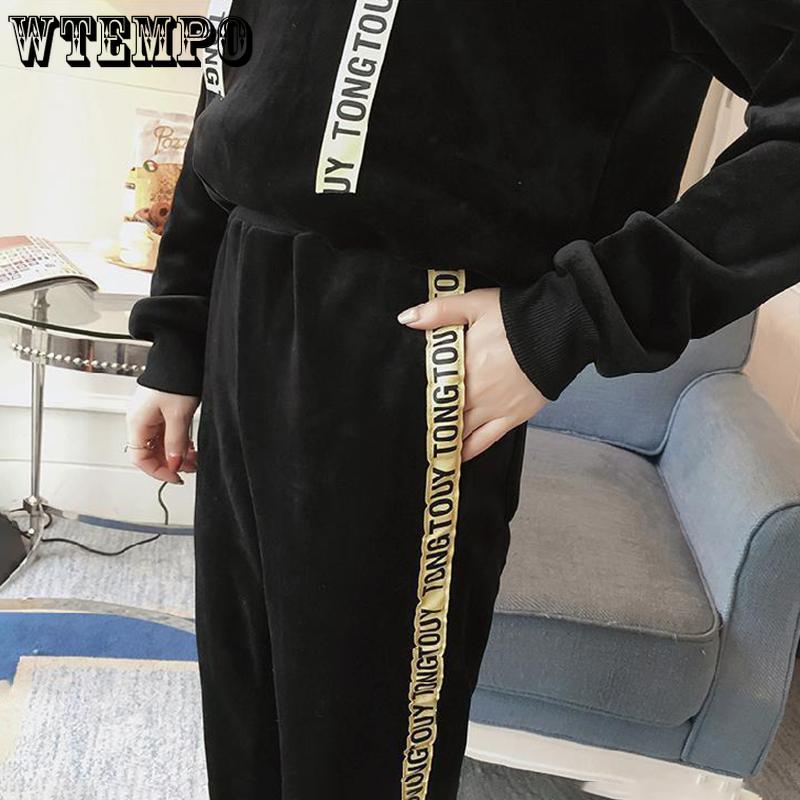 Warm Suit Women's Leisure Sports Suit Long-sleeved Plus Velvet Thickened Hoodie Women's Gold Velvet Hooded Sweater Two-piece Suit