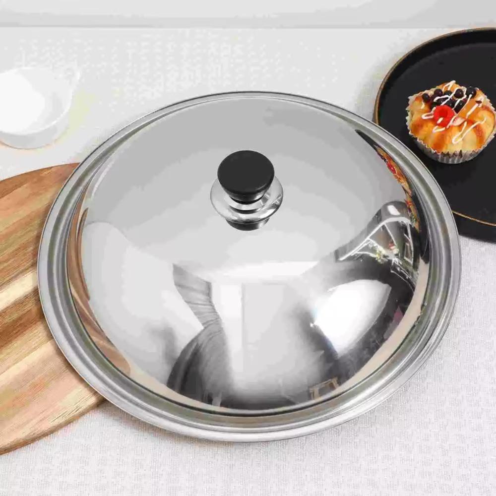Black Plastic Knob Wok Cover 28/30/32cm Frying Pan Lid Replacement Stainless Steel Pot Lid Hotel
