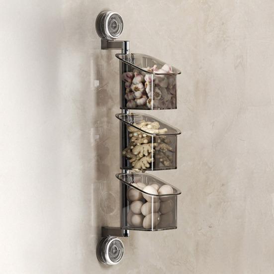 Стеллаж для хранения на присосках с дренажными отверстиями, большая вместимость, вращающаяся конструкция, простая установка, настенный кухонный органайзер