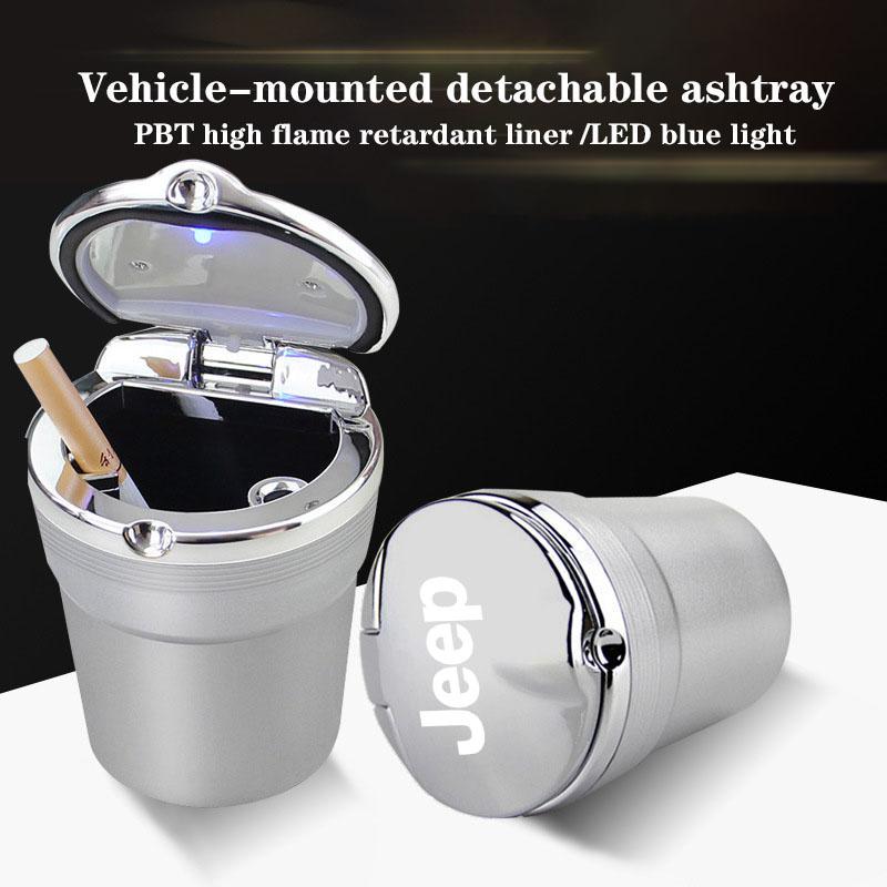 Portable Car LED Ashtray Universal Auto Ashtray Cigarette Ash Sticker For Jeep Renegade Wrangler Cherokee Compass Accessories AJX1