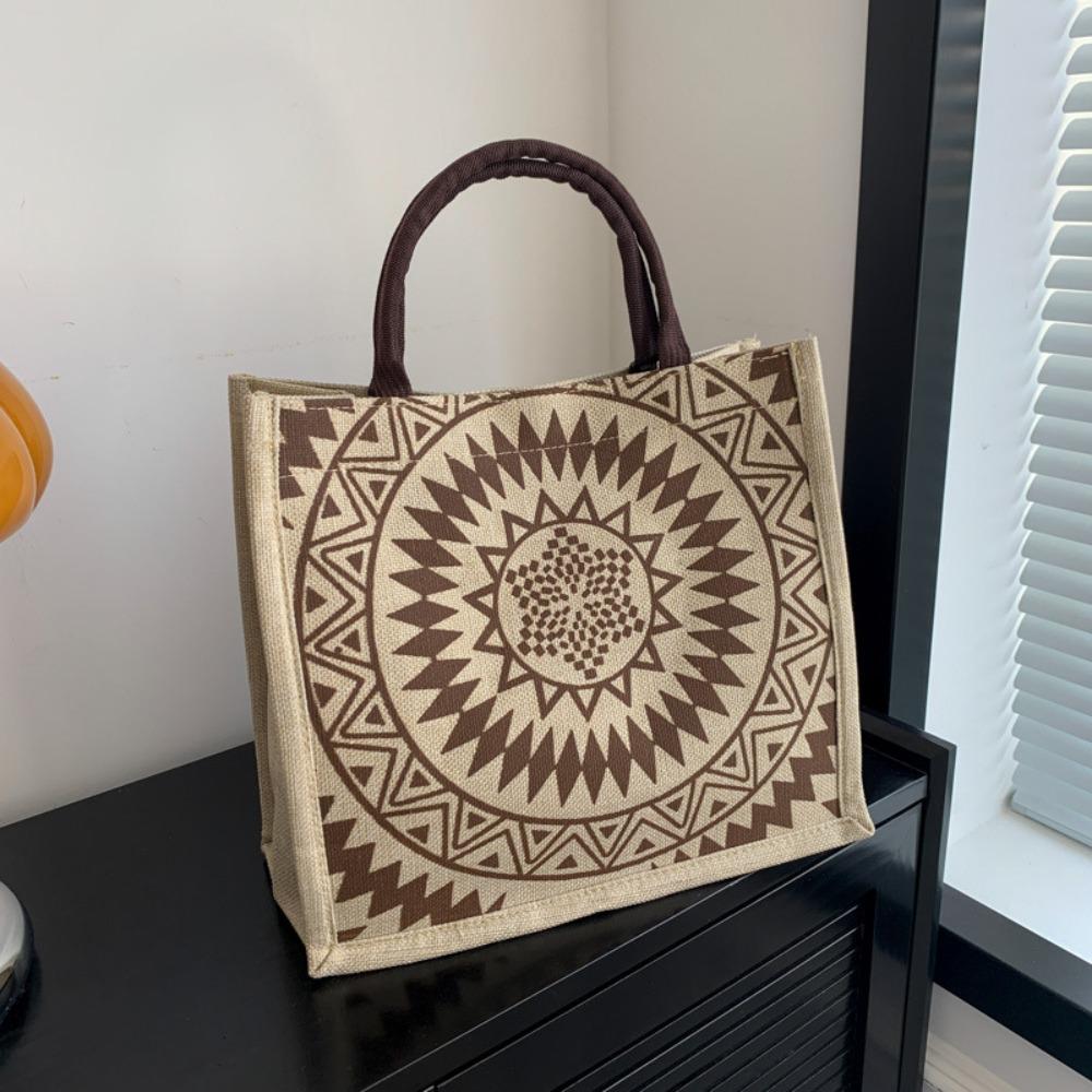 Tote Bag Ethnic Style Handbag Canvas Embroidery Shoulder Bag Geometric Cloth Bag Storage Bag