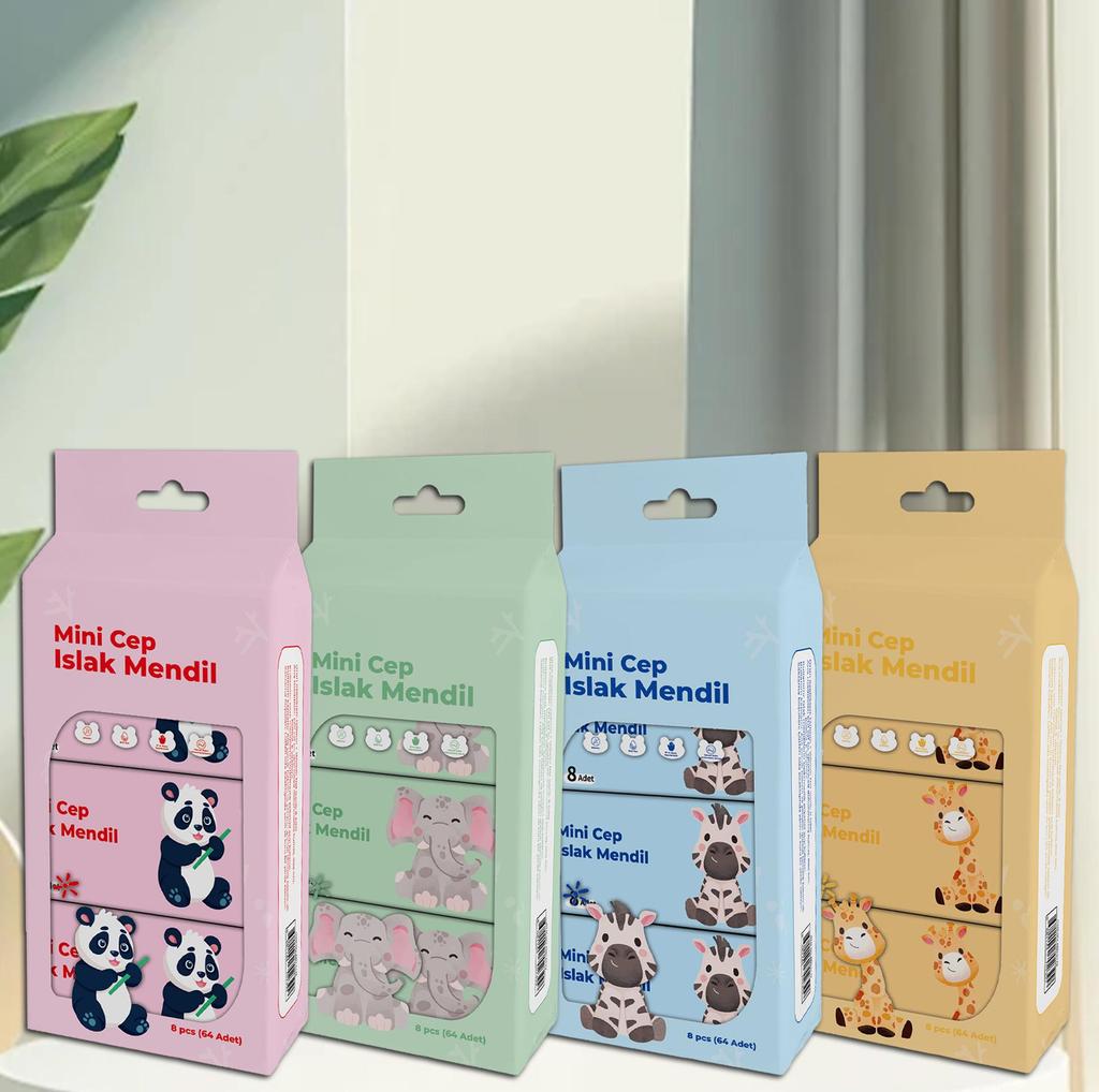 Мини влажные салфетки дорожный набор: 8 детских салфеток в упаковке, специально для детских рук