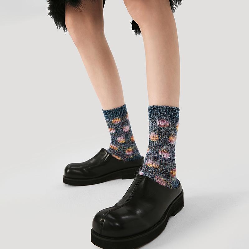 Женские носки Renaissance Polka Dot Mid-Tube Socks - Милый стиль осень/зима, толстые и теплые, имитация норки