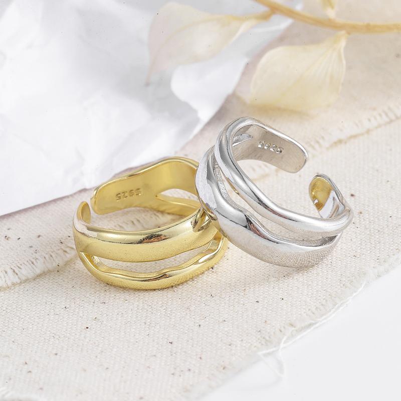 ANENJERY Очаровательные нерегулярные полированные волнистые кольца, золотые открытые кольца, ювелирные изделия для женщин, подарки на вечеринку S-R513