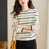 Полосатый трикотаж женский с длинными рукавами весна-осень нижняя рубашка свободные женственные топы