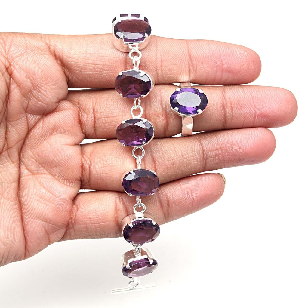 Emerald Quartz Gemstone Women's Unisex Jewelry Bracelets & Rings 7-8''