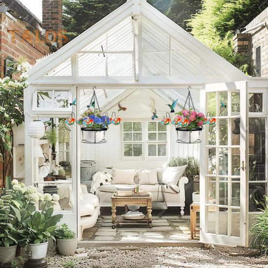 Кормушка для колибри из выдувного стекла ручной работы, подвесной металлический держатель для кашпо 2 в 1 с 6 маленькими кормушками для птиц из выдувного стекла для декора окон в саду и на заднем дворе