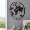 36 Inch Extra Giant Large Black Metal Wall Clock, Modern Silent World Map Wall Clock with Vintage Gold Roman Numeral, Decorative