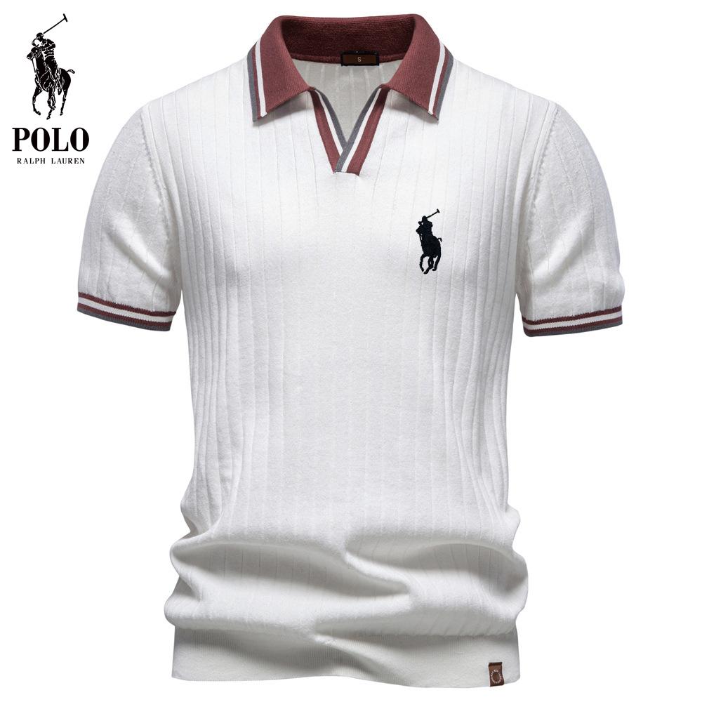 Ralph Lauren 2026 Лето Новый Мужской Повседневный Контрастный Поло-рубашка с Вышивкой Мужская Шерстяная Рубашка с Коротким Рукавом