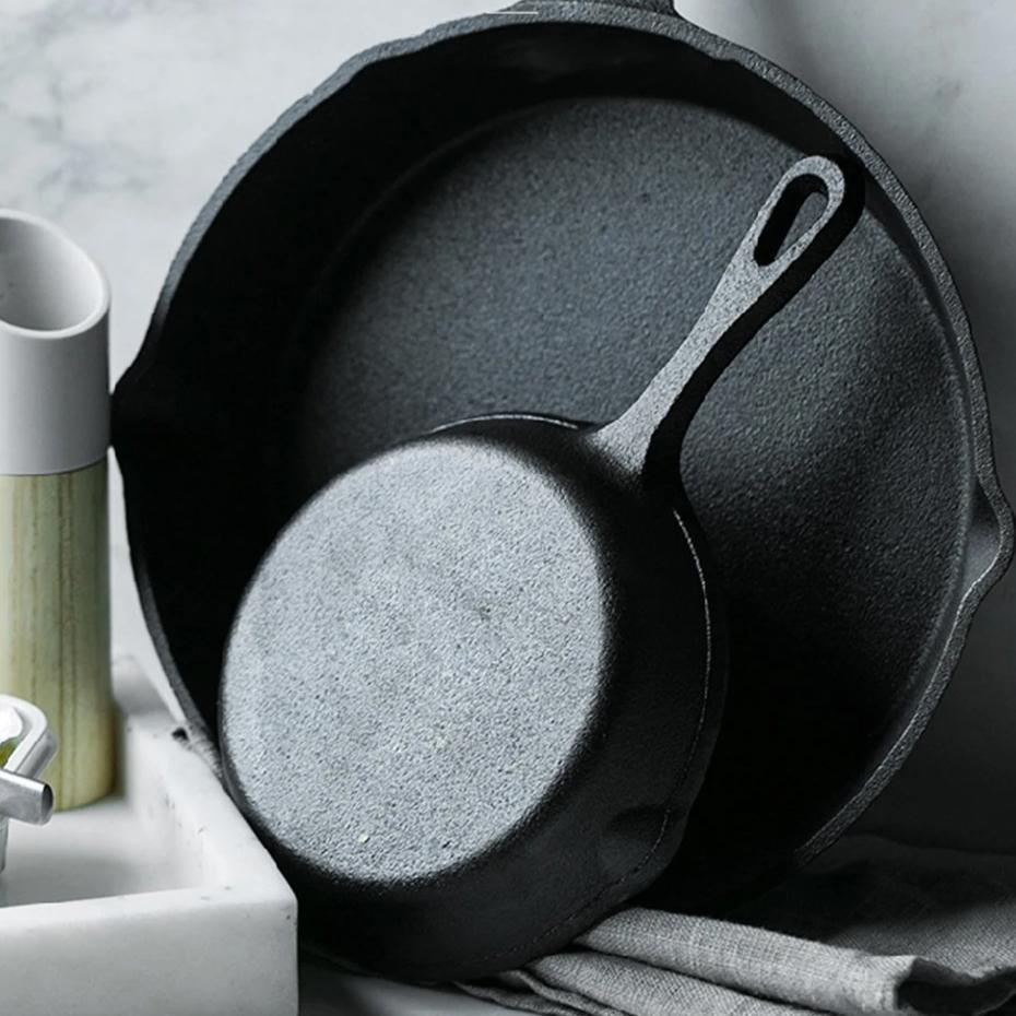 Чугунная сковорода для жарки яиц, стейков, кастрюля для выпечки, газовая плита, индукционная посуда, сковорода для жарки ручной работы 14/16/20 см