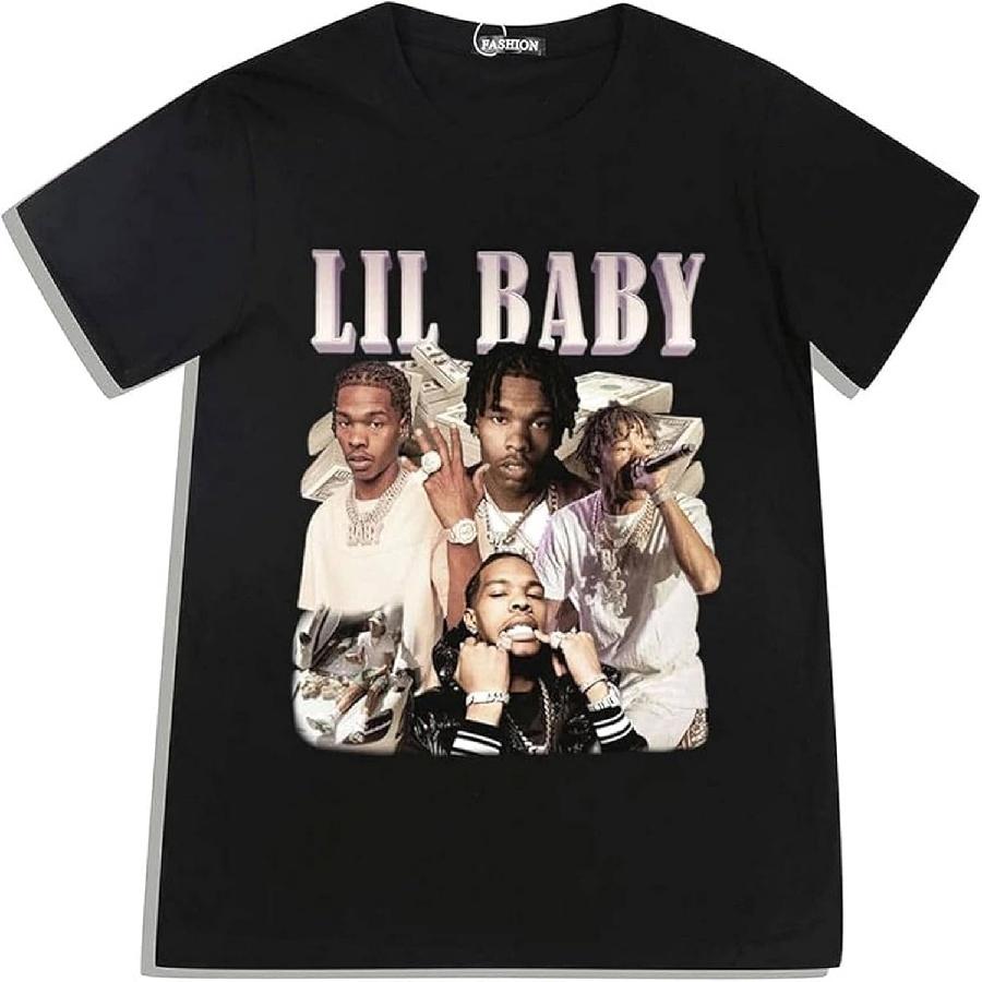 Хип-Хоп Рэпер Lil Baby Футболка 90-х Винтажная Графическая Футболка Хлопковая Короткий Рукав Футболки Харадзюку Футболки Черный