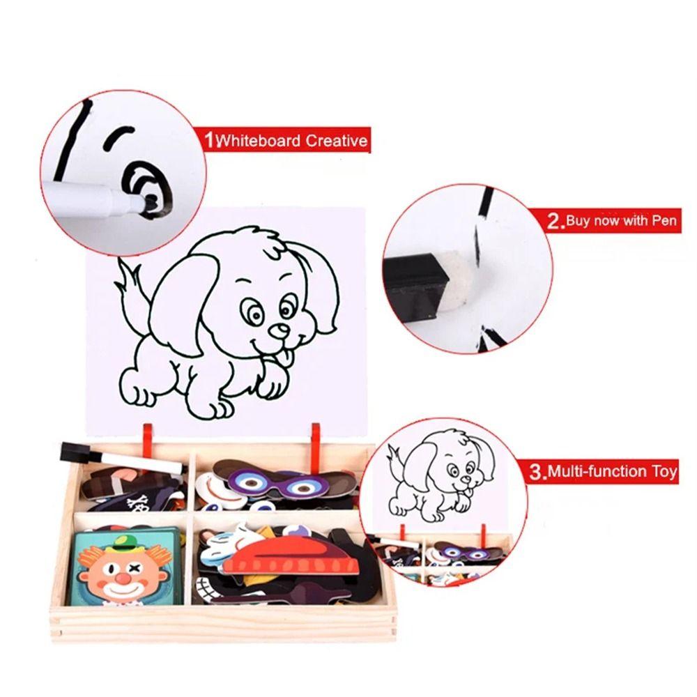 Wood Magnetic 3D Puzzles with Lid Magnetic Stickers Toys Montessori Games
