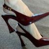 Бордовые туфли-лодочки на высоком каблуке с неглубокой застежкой для женщин, сексуальный тонкий каблук, императорская сестра не устает, и сандалии на ремешках - новинки весны 2025 года.
