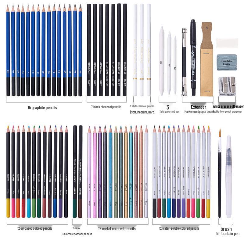 Набор для рисования и скетчинга из 76 предметов с водорастворимыми масляными цветными карандашами и сумкой для хранения