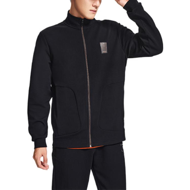 Li-Ning Fitness Series Solid Color Logo Patch Zip-Up Long Sleeve Hoodie Jacket Men Outerwear Black AWDS787-2