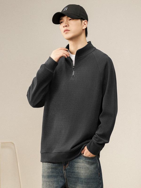 Men's Retro Half-Zip Hoodie: Trendy, Loose-Fit Stand Collar Pullover