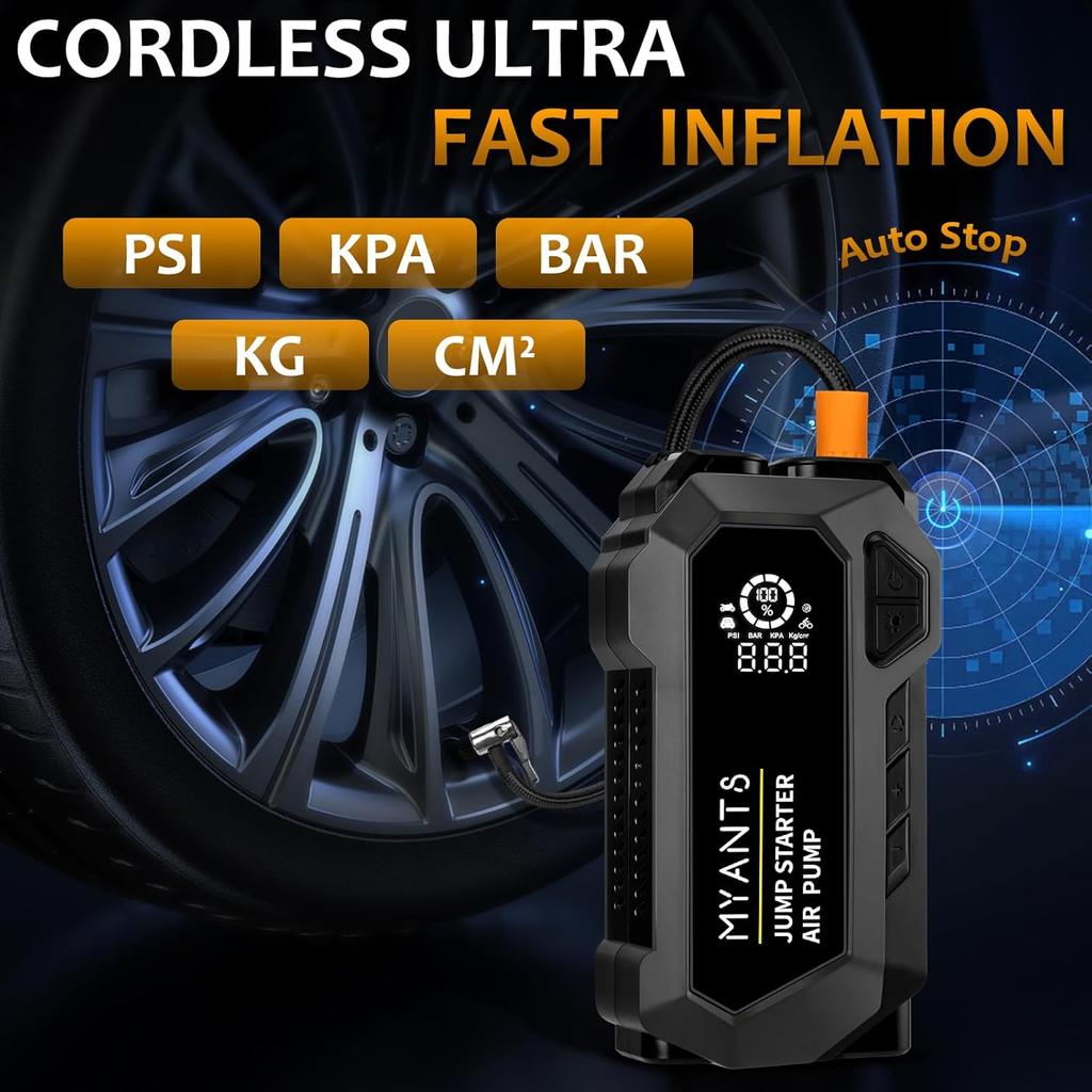 Пуско-зарядное устройство 4000А с компрессором, 12В портативное зарядное устройство для автомобильного аккумулятора, светодиодный фонарь и быстрая зарядка для бензиновых двигателей до 10 л