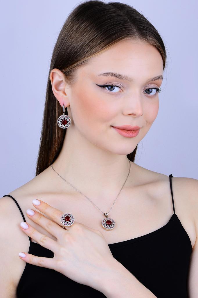 Комплект украшений с рубиновым камнем в османском стиле, серебряный комплект в винтажном стиле, коллекция женских украшений ручной работы - изысканный винтажный комплект с рубином