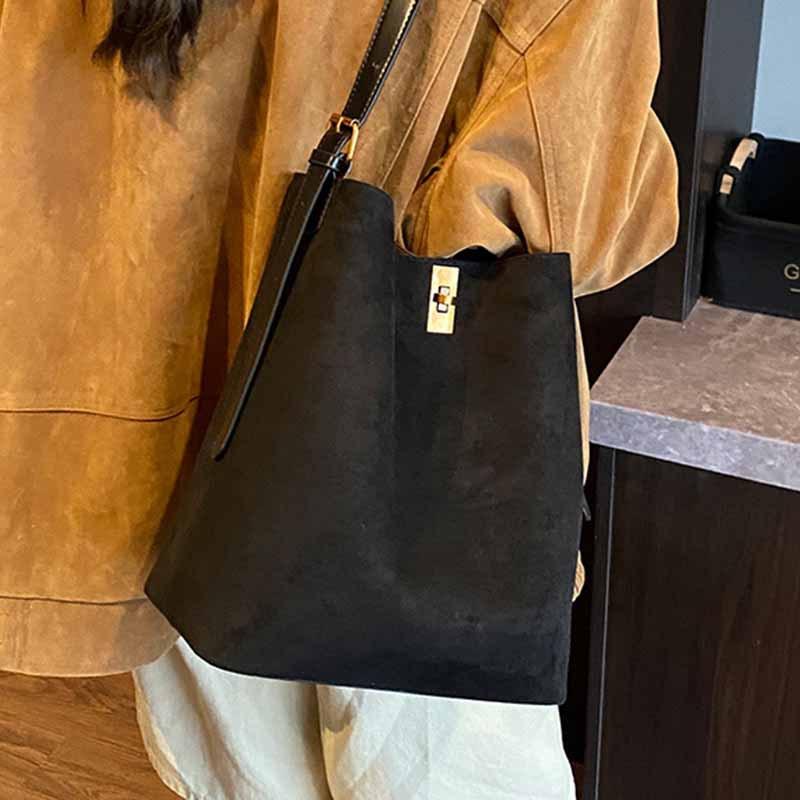 Осенне-зимняя сумка-ведро в стиле ретро из замши, большая вместительная сумка-тоут, женская новая универсальная сумка через плечо на одном плече, сумка-мессенджер, сумка «мать и дитя»