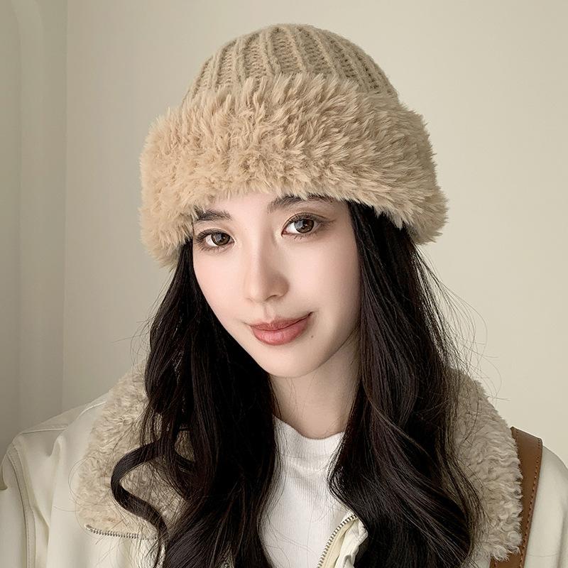 New Autumn Winter Fashionable Furry Knitted Hat for Outdoor Travel Stylish Warm Hat for Women Hat Trendy