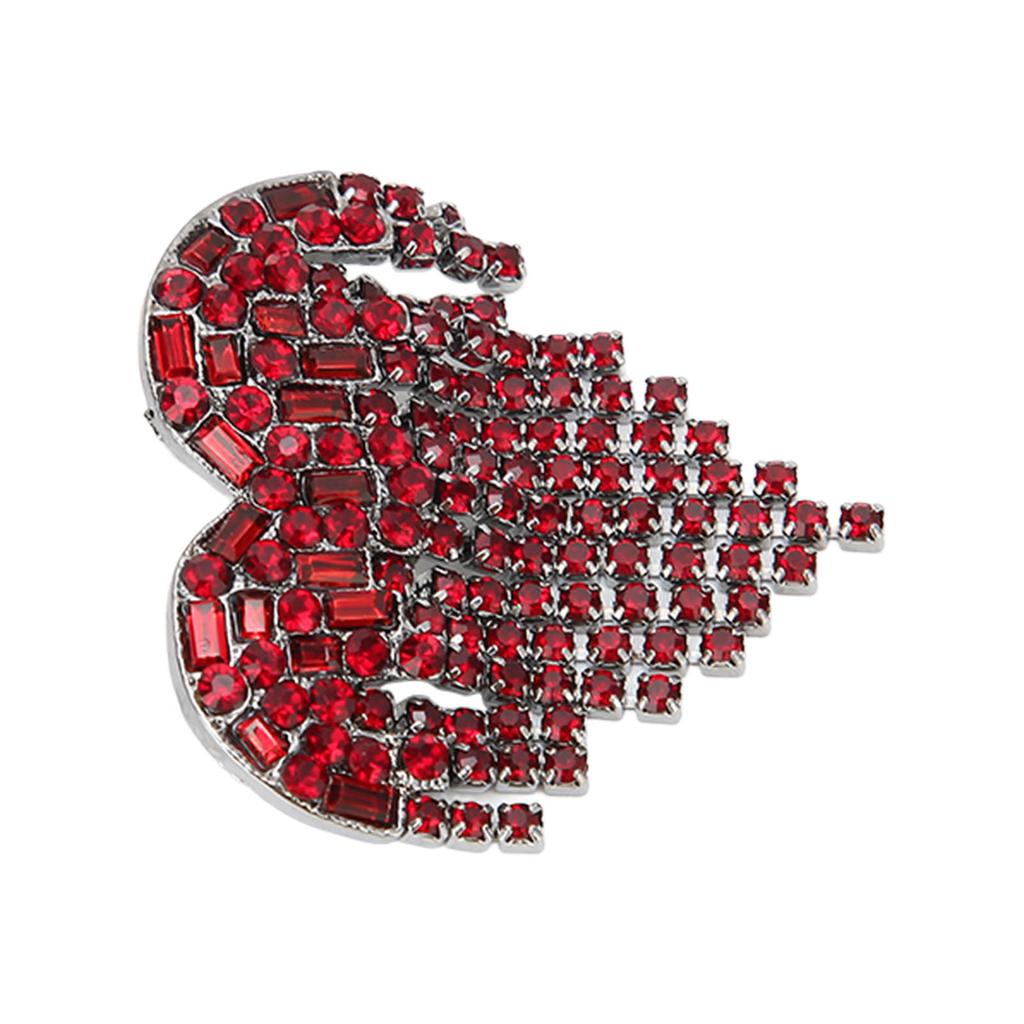 Heart Shaped Tassel Brooch Shiny Alloy Red Rhinestones Brooch Pin Jewelry for Dancing Party Dating