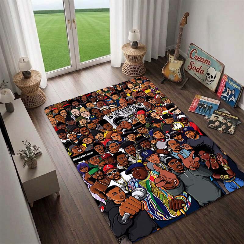 Hip Hop Rapper Rall Roll Area Rug Non Slip Floor Carpet Living Room Game Room Home Decor,Fan Gift