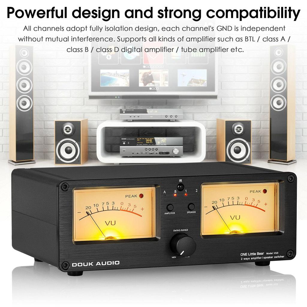 Douk Audio VU3 Dual Analog VU DB Panel Display Audio Switcher Box Meter, 2-полосный переключатель усилителя/динамика,