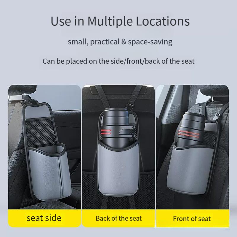 2 in 1 Car Storage Bag Wear-Resistant Pu Leather Seat Side Tissue Holder/Cup Holder Hanging Car Organizer Universal Storage Mesh