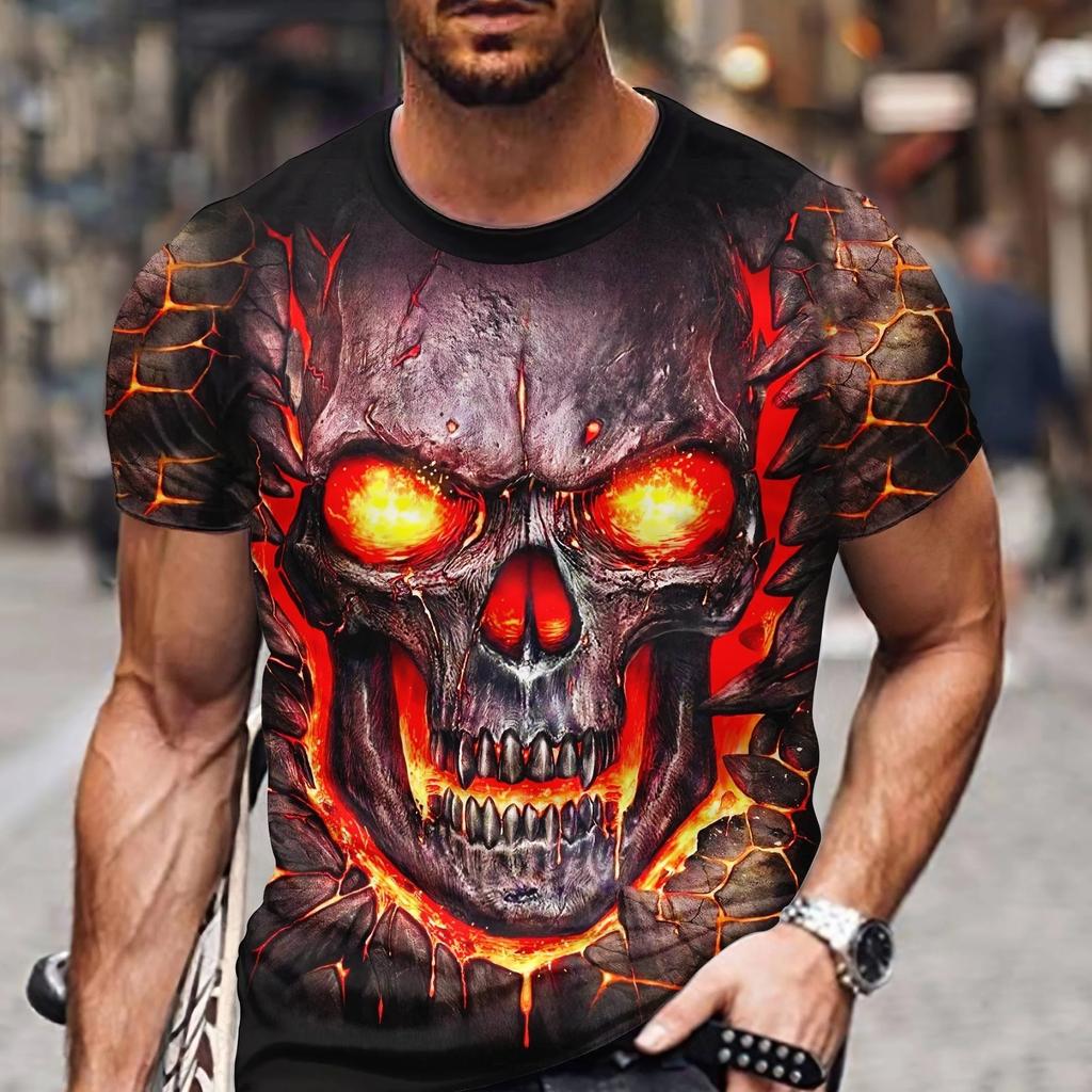 Винтажная Мужская футболка с 3d принтом ужасов и черепом, летняя классическая повседневная мужская футболка с круглым вырезом и коротким рукавом, модные свободные топы большого размера