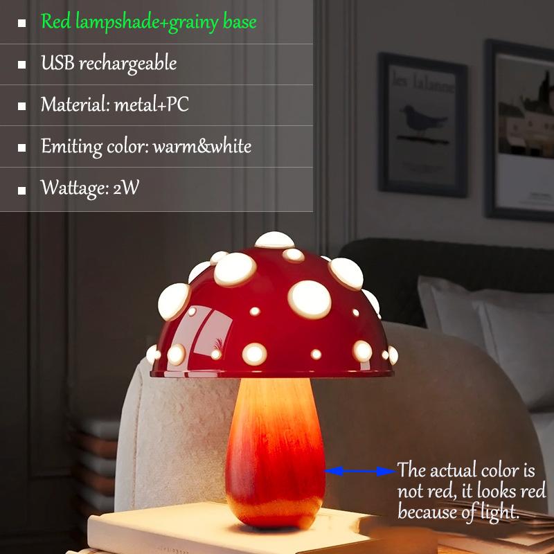 Грибная лампа Fly Amanita с двухцветной светодиодной лампой G9, USB перезаряжаемая настольная лампа с мухомором для гостиной, прикроватного кабинета, отеля