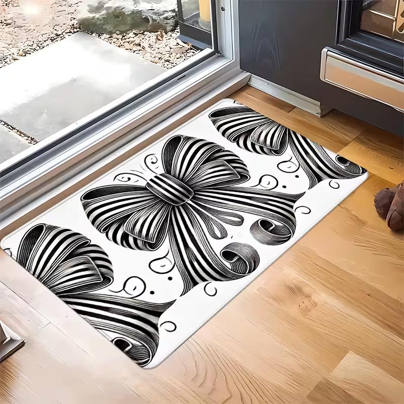Girly Bow Print Doormat Coquette Aesthetic Cute Bowknot Entryway Welcome Carpet Soft Non-Slip Indoor Outdoor Floor Rug