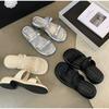 Fashion New Summer Women's Slippers 2025 Stylish Peep-toe Low Heel Silver Women's Comfortable Beach Shoes Sapatilas