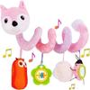 Baby Car Seat Toys, Infant Activity Spiral Plush Toys Hanging Stroller Toys for Baby with Musical Sheep Rattles Owl Ladybird with Distorting Mirror -