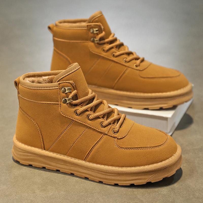 Snow Boots Men's Winter Velvet Thickened Warm High-top Lace-up Cotton Shoes Fashion Casual Xie Bread Shoes Tooling Trendy Shoes