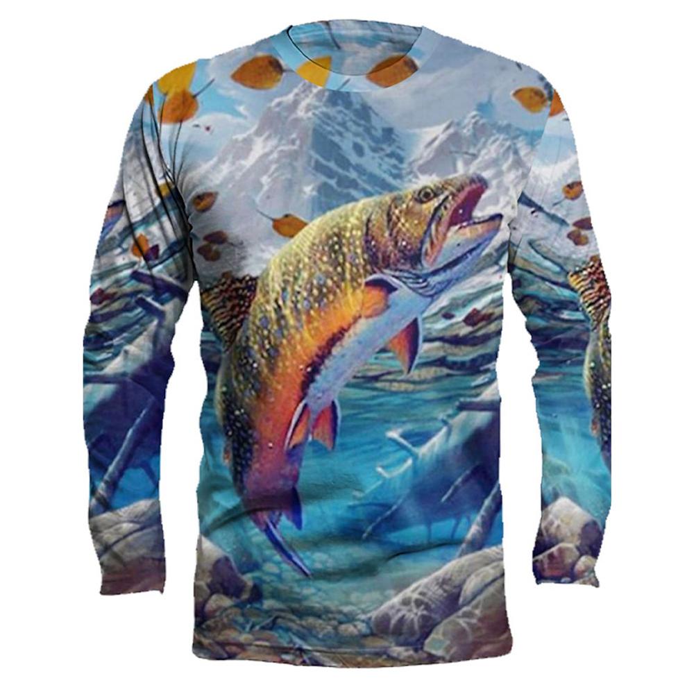 Men's Outdoor Fishing T-shirt Round Neck 3D Printed Long Sleeved Shirts