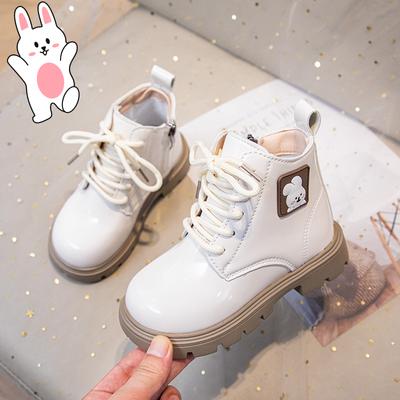 Детские ботильоны с рисунком кролика для девочек, детские ботильоны в английском стиле с милым кроликом, осенне-зимние короткие ботинки, детская обувь на низком каблуке для девочек