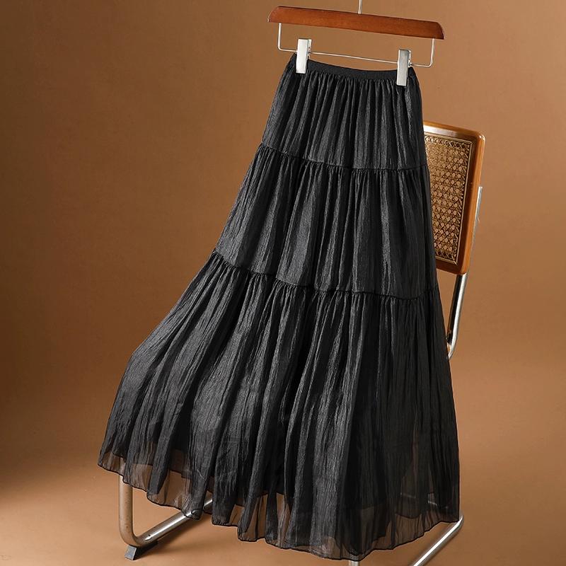 DIMANAF 2026 Summer Women New Skirts Solid Elastic Waist Pleated Elegant Skirts
