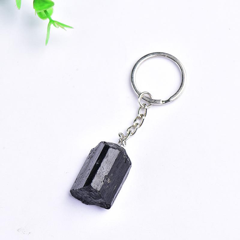 Factory Direct Natural Crystal Black Tourmaline Schorl Keychain Decorative Pendant Craft Ornament in Stock