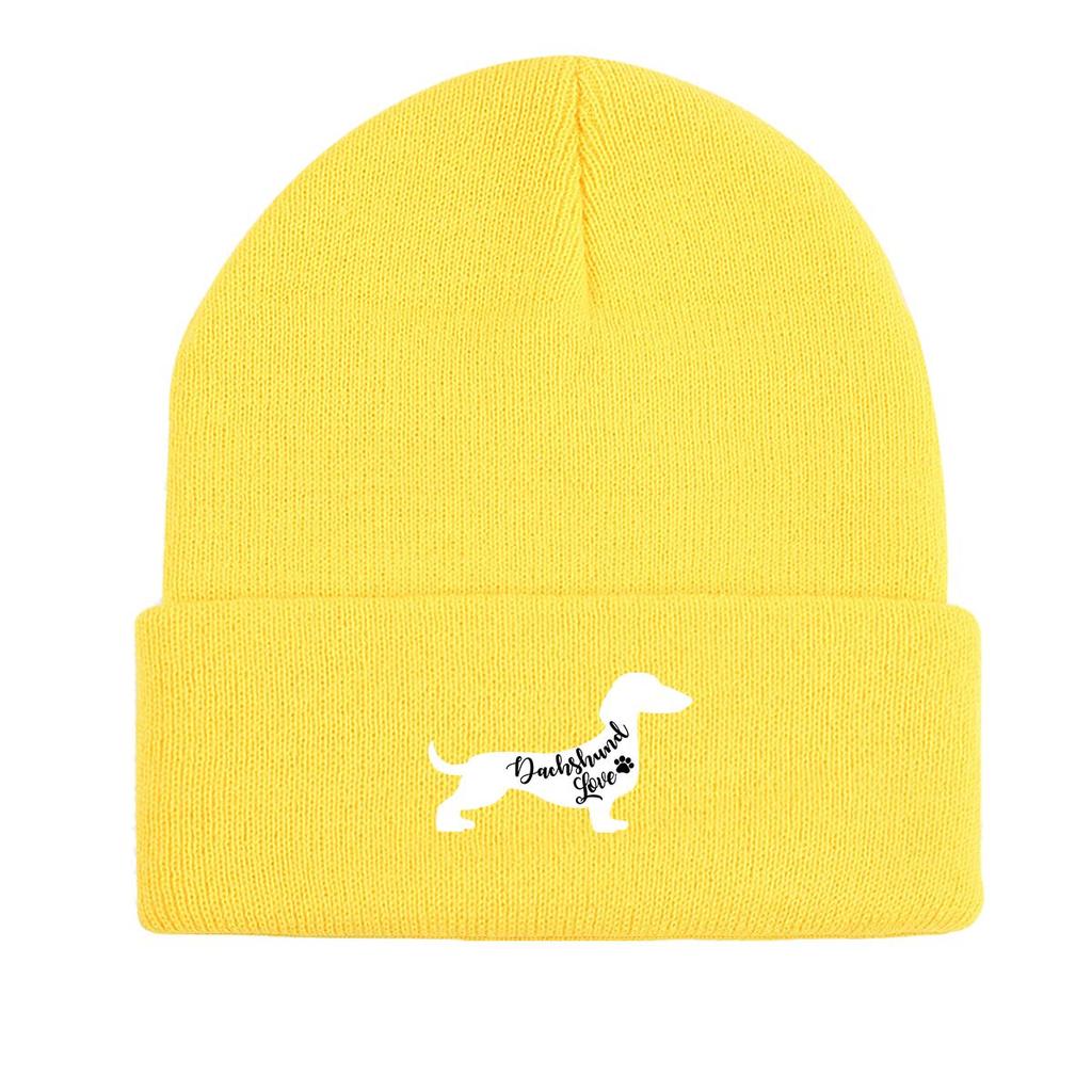 Вязаная шапка с принтом собаки таксы, шапка-бини с изображением животных, ветрозащитные мешковатые модные шапки с помпоном, вязаная шапка, шапка-бини