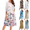 Women's Casual Fashion Round Neck Three Quarter Sleeve Print Midi Dress