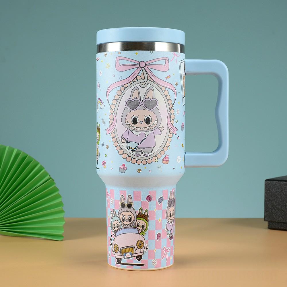 Три поколения мультяшный узор 40 унций автомобильная кружка 304 нержавеющая сталь термос кружка автомобильная соломинка лед