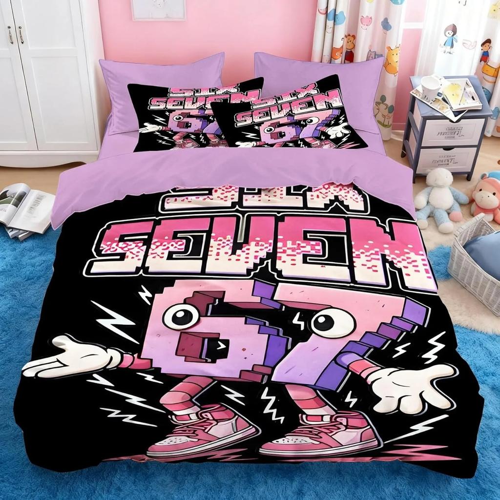 Colorful 3D Print 67 Six Seven Pixel Cartoon Bedding Set Duvet Cover Pillowcase for Teen Boys Girls Single Queen King Size 2/3Pc