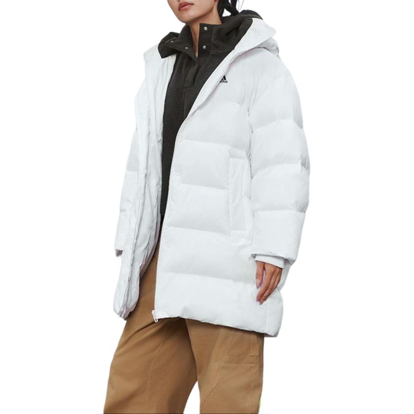 Adidas Длинная спортивная повседневная куртка с капюшоном с буквенным принтом Женская куртка белого цвета IV7557