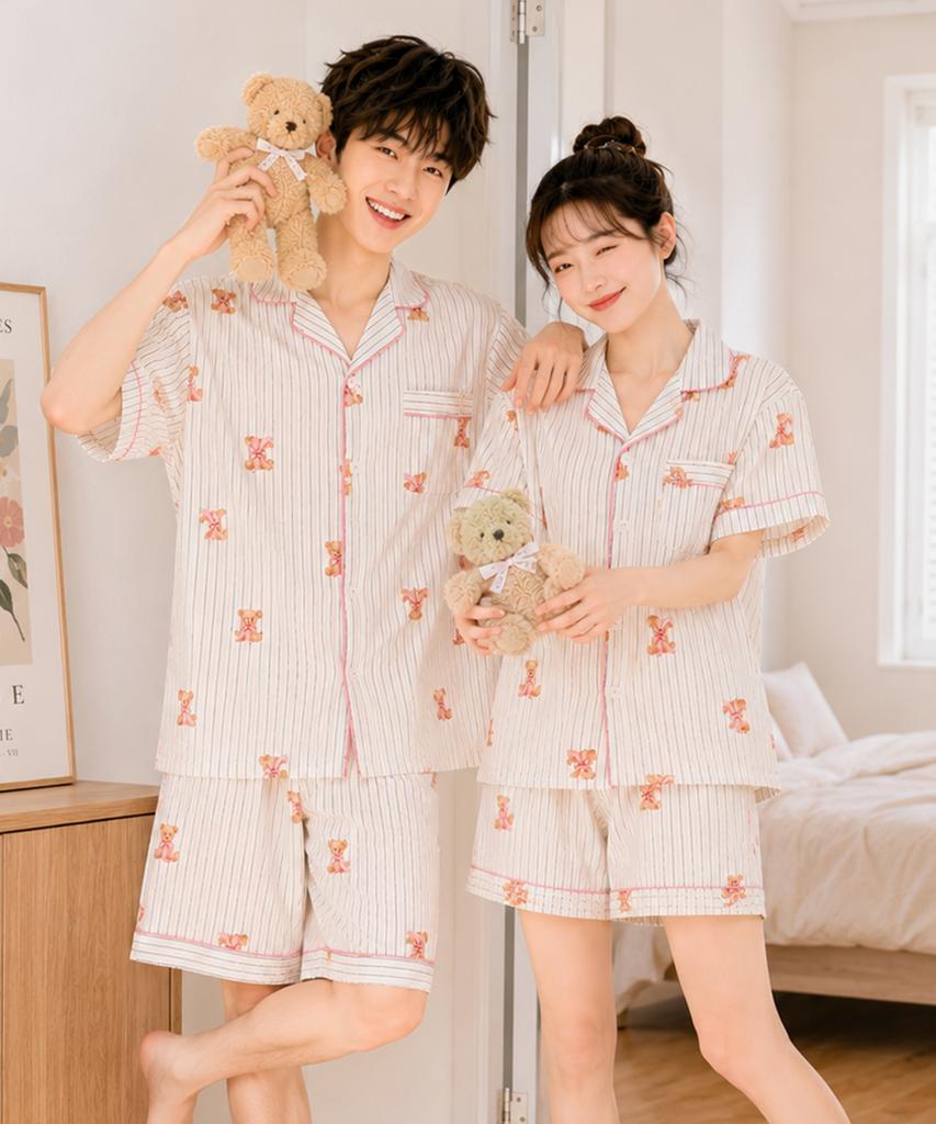 PALAN Beardream Yoru Хлопковый Полосатый Комплект Пижамы с Короткой Рукавой для Пары Прохладная Летняя Пижама