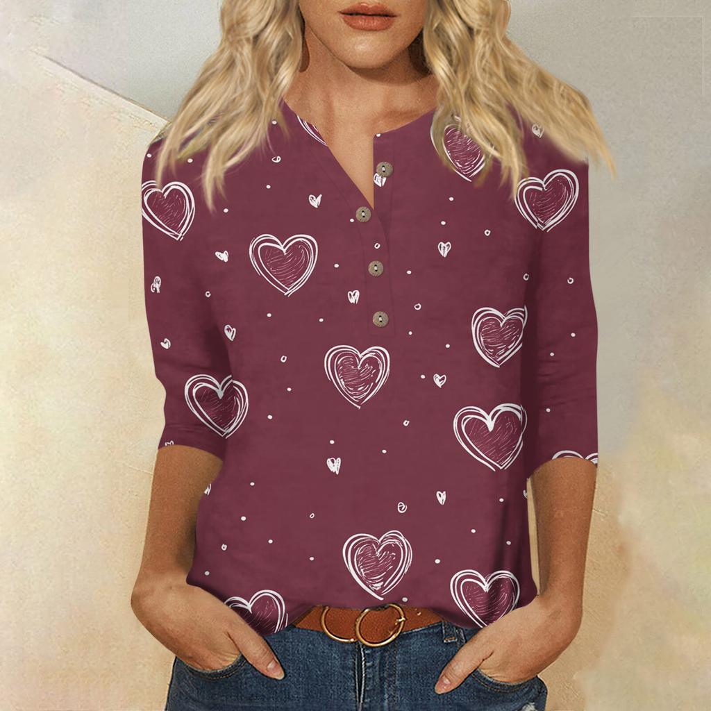 Женская мода повседневная блузка с пуговицами и рукавом 3/4 с принтом ко Дню святого Валентина