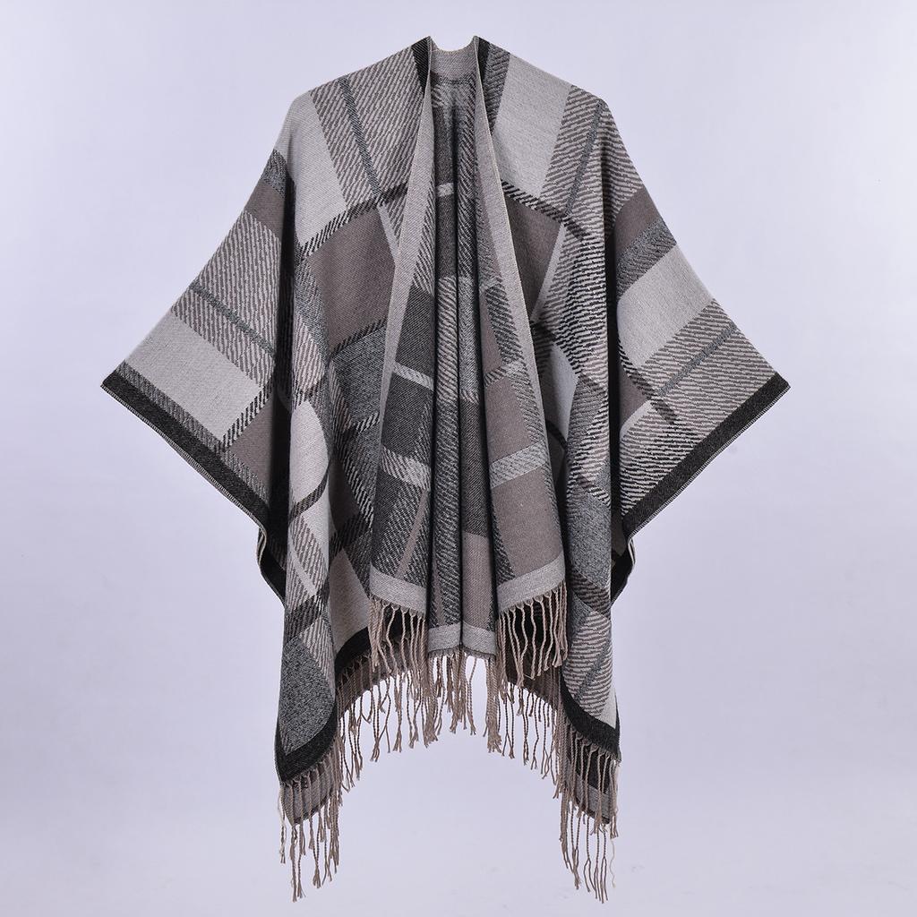 Women's Rhombus Tassel Lengthened Hot-selling Imitation Cashmere Shawl Can Be Used On Both Sides, Thickened Cape