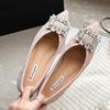 Fashion Rhinestone Buckle Ballet Flats Women Pink Cloth Slip On Loafers Pointed Toe Crystal Beading Wedding Shoes Woman Autumn Mocasines